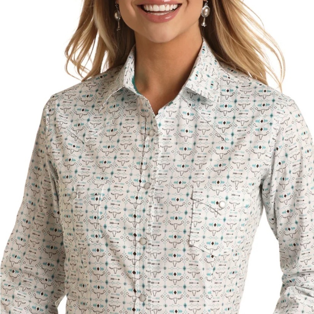 Panhandle Women's White Patterned Button-Up Shirt